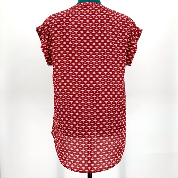 Pleione Burgundy and White Patterned Cap Sleeve Lightweight Blouse, Small - Picture 6 of 16